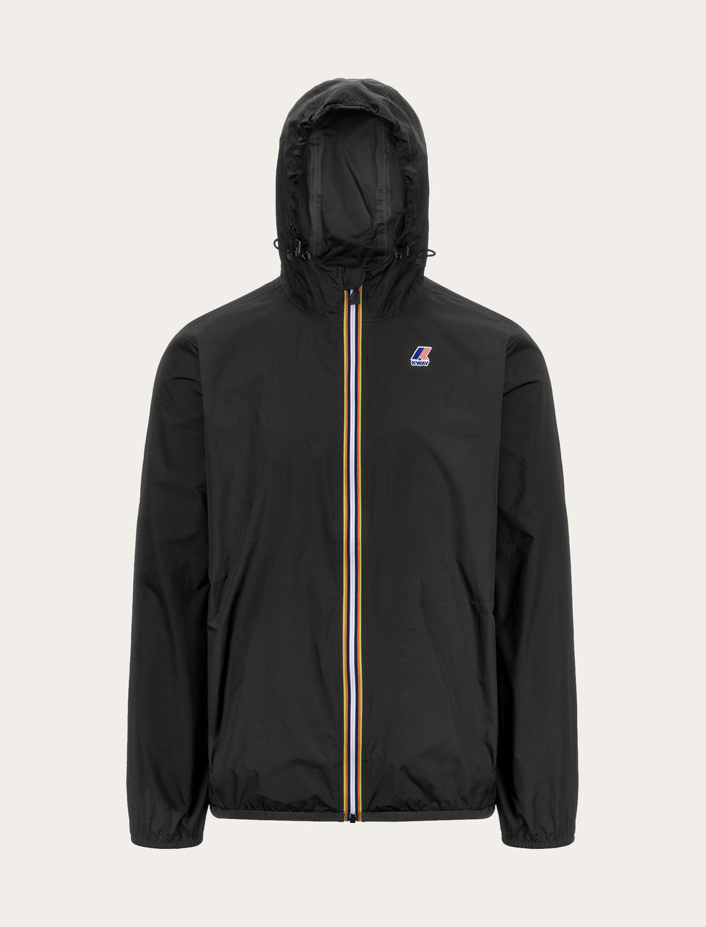 Coupe-vent K-Way Le Vrai 4.0 Claude noir — capuche ajustable, zip tricolore et logo K-Way