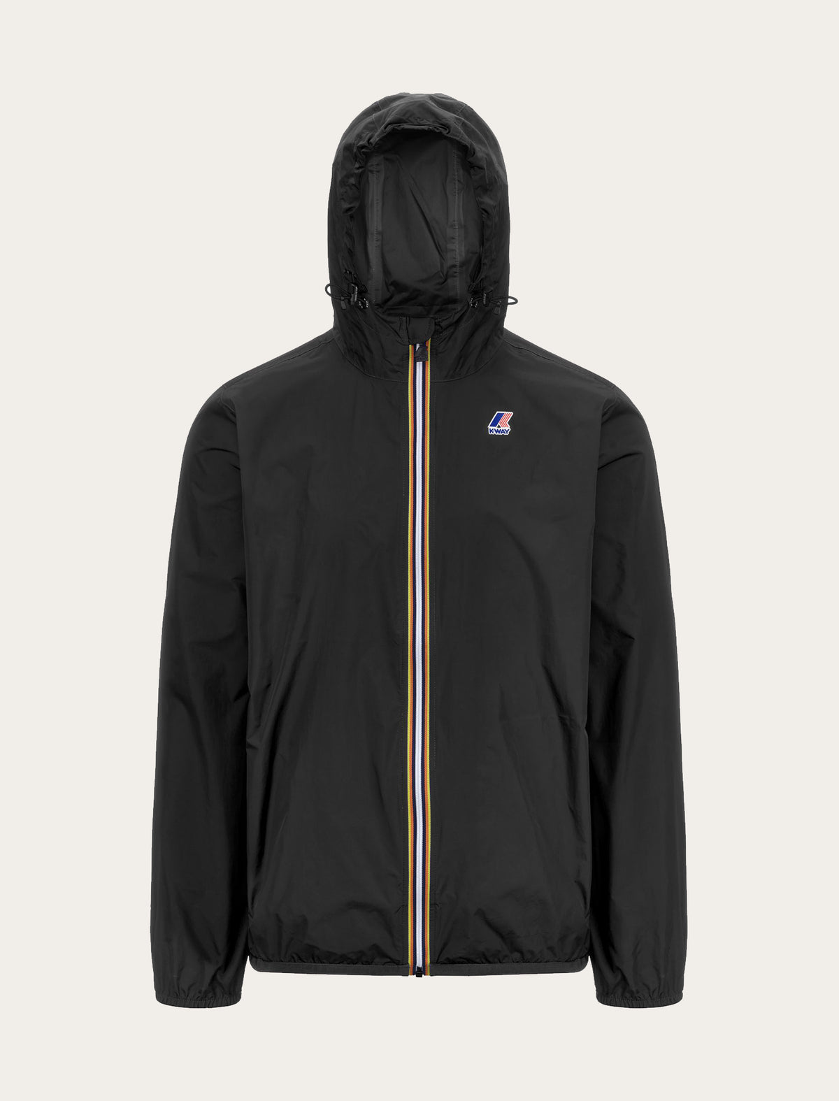 Coupe-vent K-Way Le Vrai 4.0 Claude noir — capuche ajustable, zip tricolore et logo K-Way