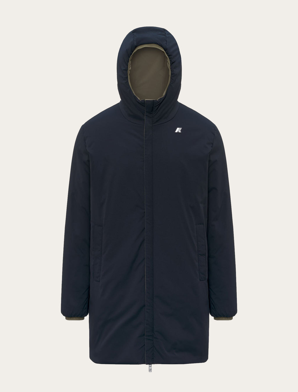 Parka longue K-Way Jacob St Warm Double marine — version réversible côté marine