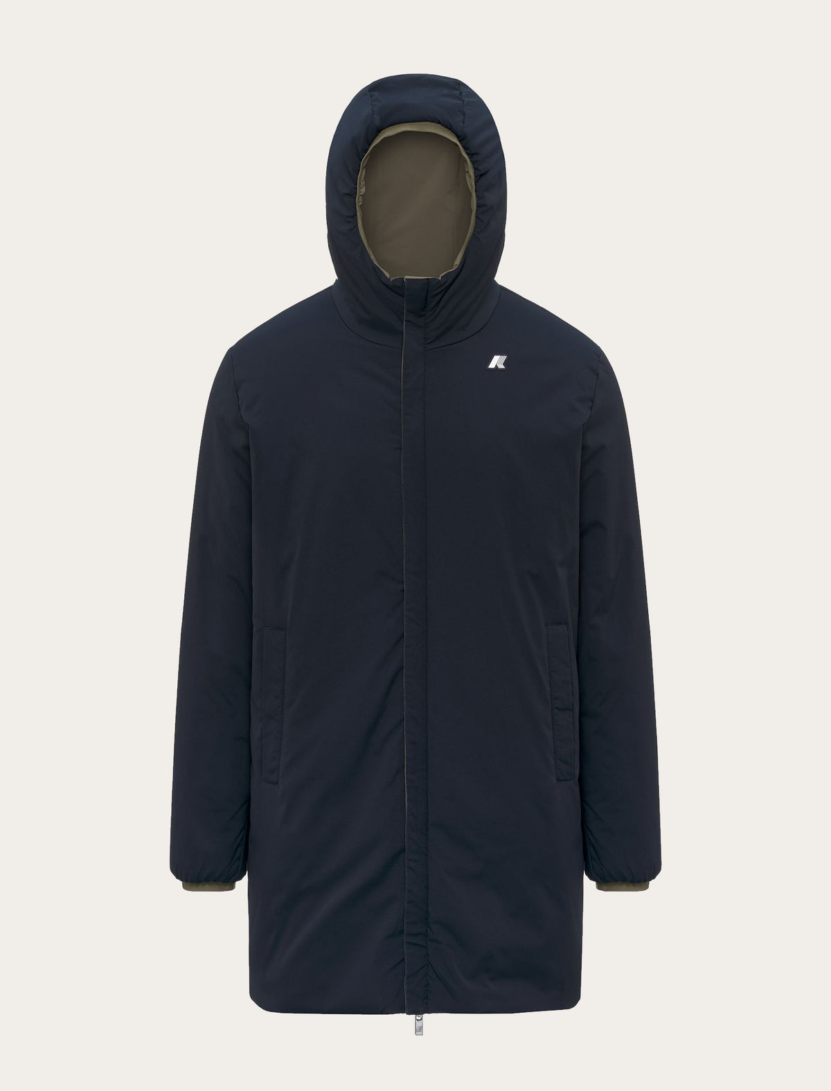 Parka longue K-Way Jacob St Warm Double marine — version réversible côté marine