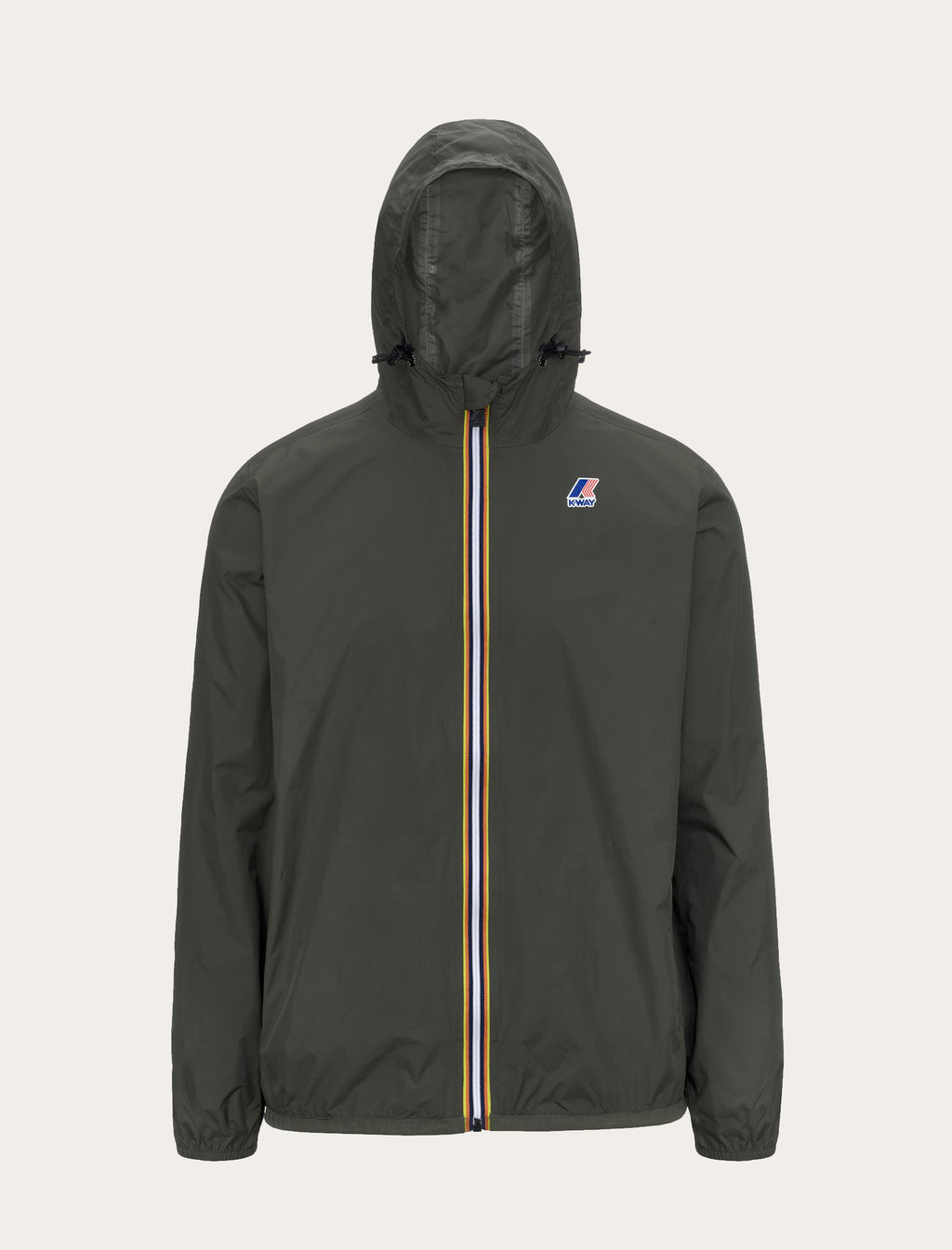 Coupe-vent K-Way Le Vrai 4.0 Claude kaki — capuche ajustable, zip tricolore et logo K-Way