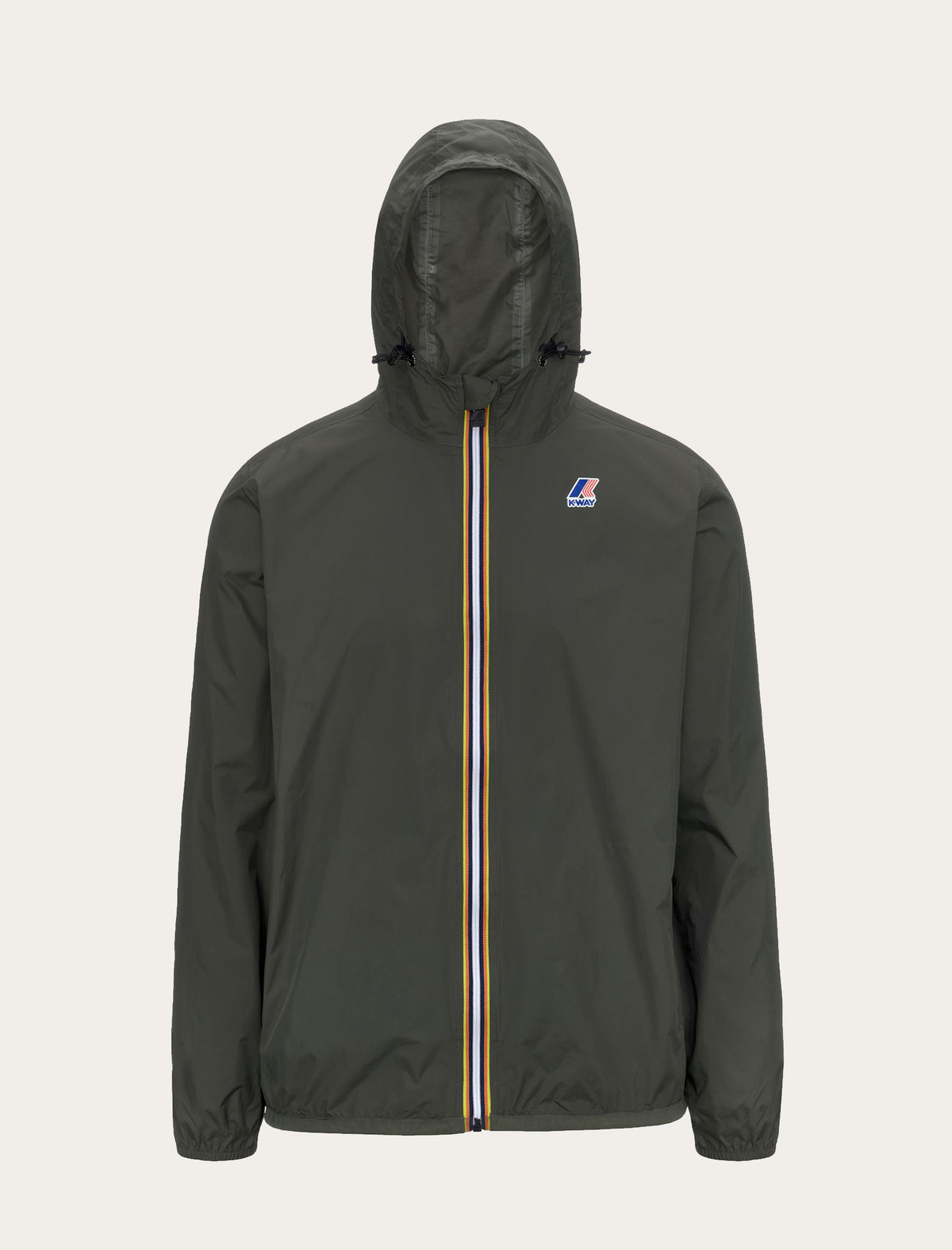 Coupe-vent K-Way Le Vrai 4.0 Claude kaki — capuche ajustable, zip tricolore et logo K-Way