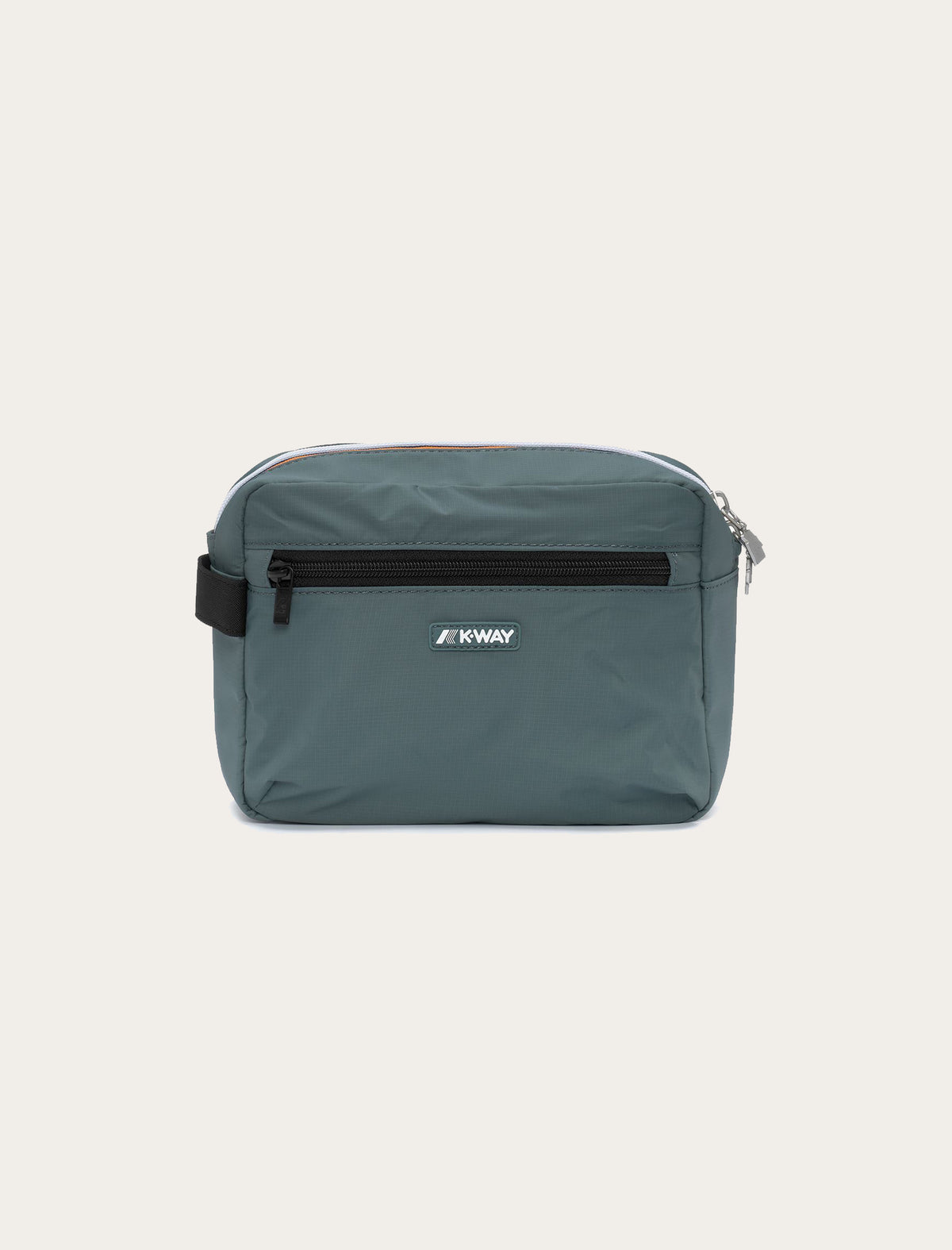 Trousse de toilette K-Way Demu vert — nylon imperméable, double zip et logo K-Way