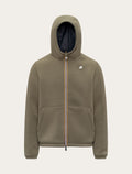 Veste zippée K-Way Jack Spacer Nylon Double kaki — capuche doublée marine et zip tricolore