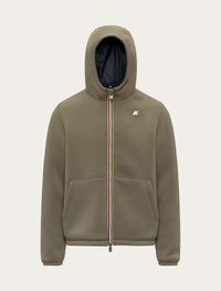 Veste zippée K-Way Jack Spacer Nylon Double kaki — capuche doublée marine et zip tricolore