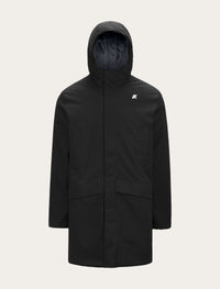 Parka longue K-Way Jarno Twill Marmotta noire — imperméable, poches plaquettes et capuche
