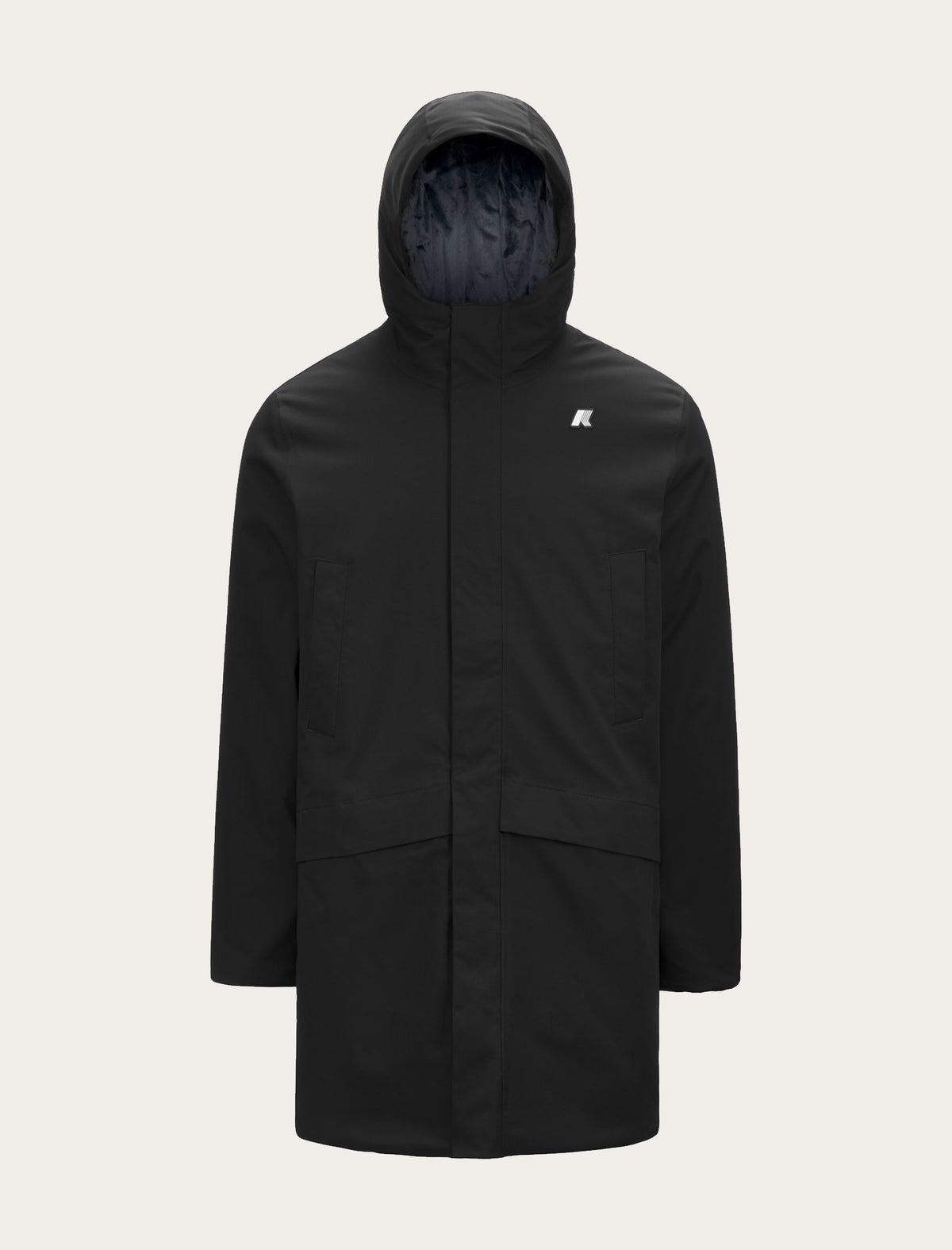 Parka longue K-Way Jarno Twill Marmotta noire — imperméable, poches plaquettes et capuche
