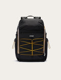 Sac à dos K-Way Monte Limar noir — nylon imperméable, sangles élastiques jaunes et bandes tricolores