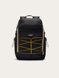 Sac à dos K-Way Monte Limar noir — nylon imperméable, sangles élastiques jaunes et bandes tricolores