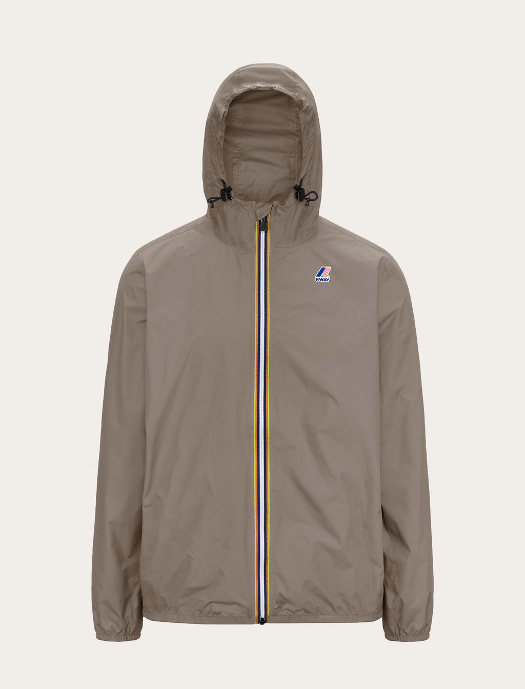 Coupe-vent K-Way Le Vrai 4.0 Claude beige — capuche ajustable, zip tricolore et logo K-Way