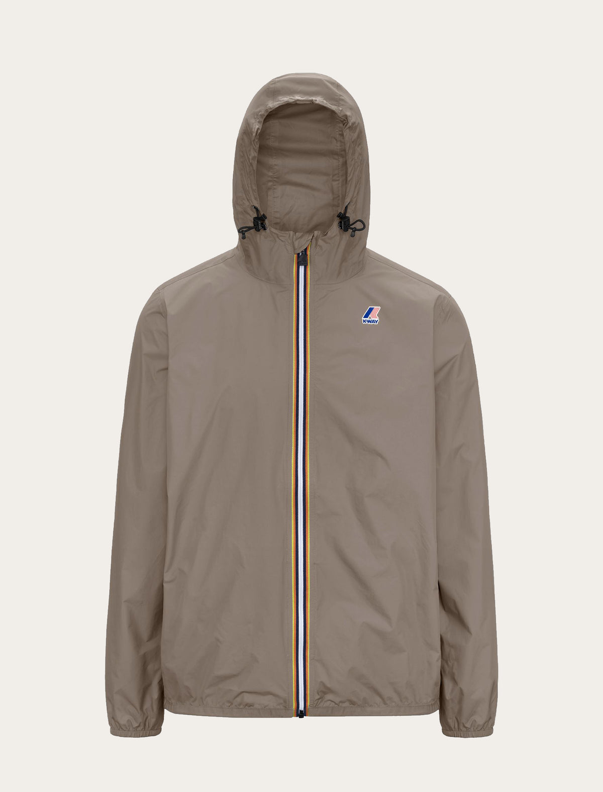 Coupe-vent K-Way Le Vrai 4.0 Claude beige — capuche ajustable, zip tricolore et logo K-Way