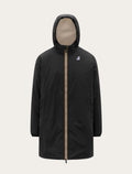 Parka longue K-Way Le Vrai 4.0 Eiffel East Orsetto noire — capuche doublée sherpa beige et zip tricolore