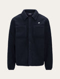 Veste sherpa bouclette K-Way Cameron Polar marine — col chemise, boutonnage et poches poitrine