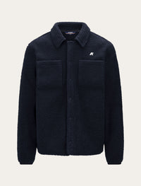 Veste sherpa bouclette K-Way Cameron Polar marine — col chemise, boutonnage et poches poitrine