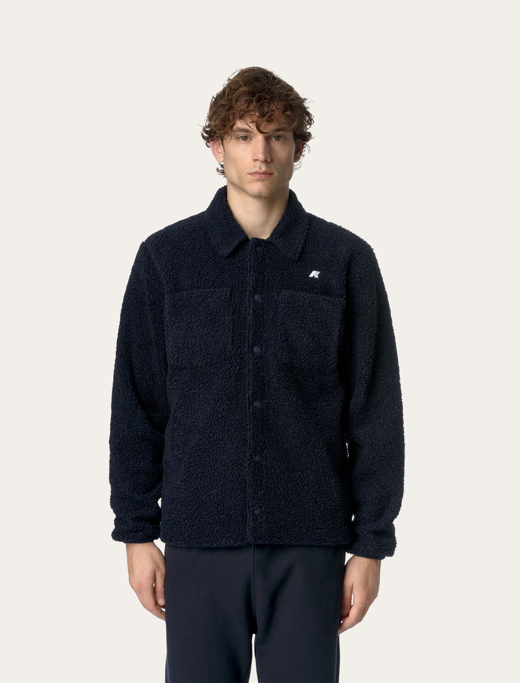 Veste sherpa K-Way Cameron Polar marine portée — coupe décontractée homme