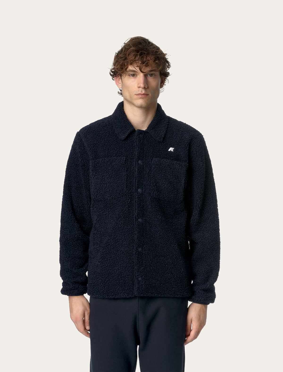 Veste sherpa K-Way Cameron Polar marine portée — coupe décontractée homme