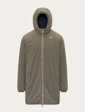 Parka longue K-Way Jacob St Warm Double kaki — imperméable, capuche et zip tricolore