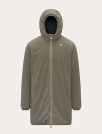 Parka longue K-Way Jacob St Warm Double kaki — imperméable, capuche et zip tricolore