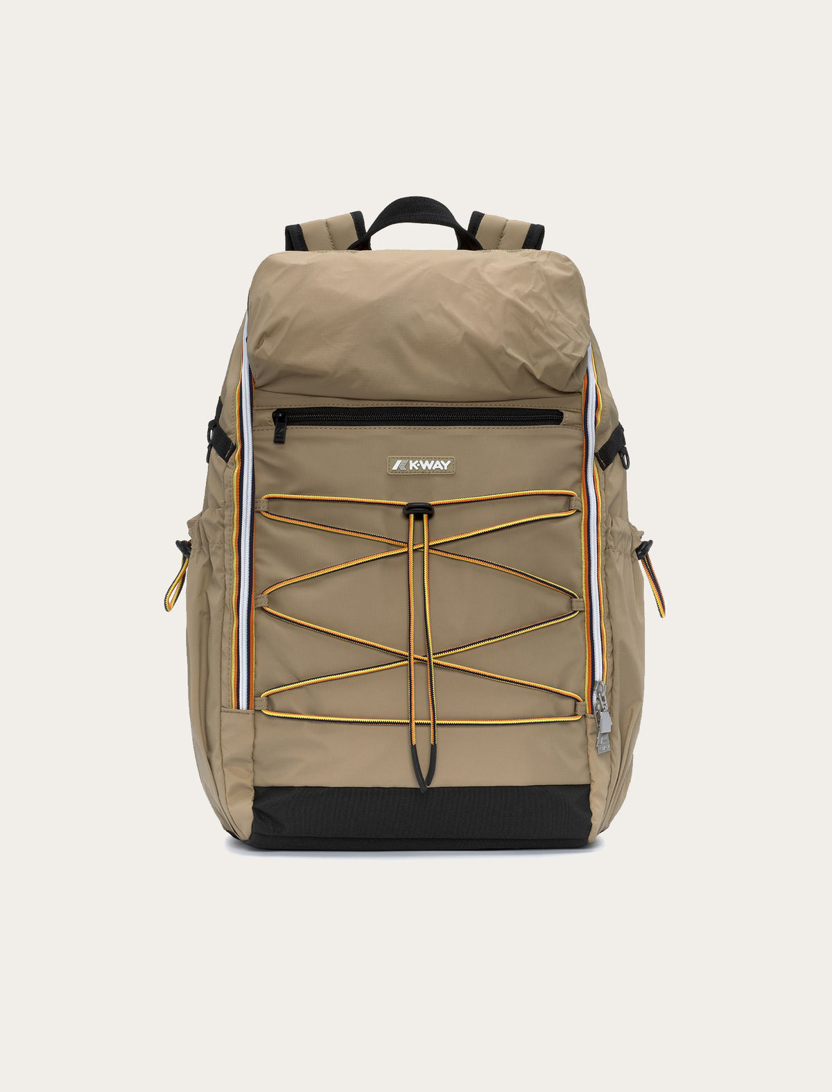 Sac à dos K-Way Monte Limar kaki — nylon imperméable, sangles élastiques et bandes tricolores