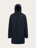 Parka longue K-Way Thomas Bonded marine — tissu bonded imperméable, capuche structurée et logo brodé